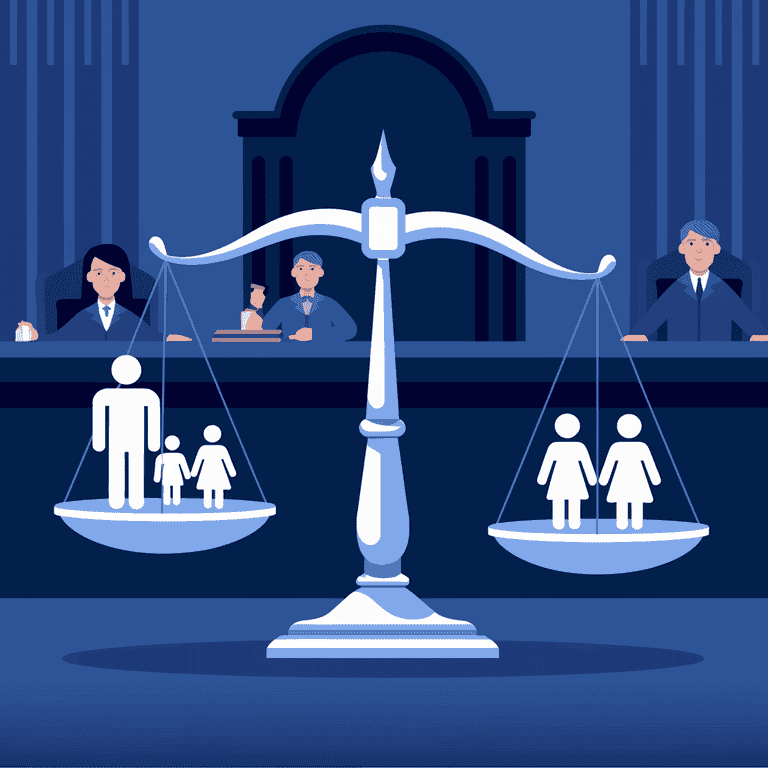 Balanced scale with icons representing various child custody considerations