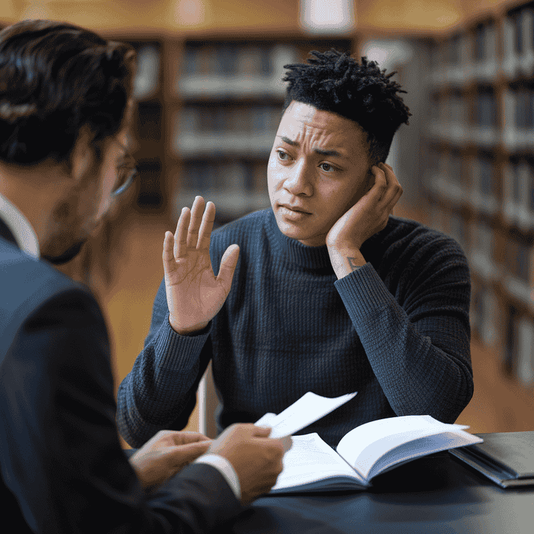 A concerned individual discussing legal documents with a lawyer, representing the implications of an upheld restraining order.