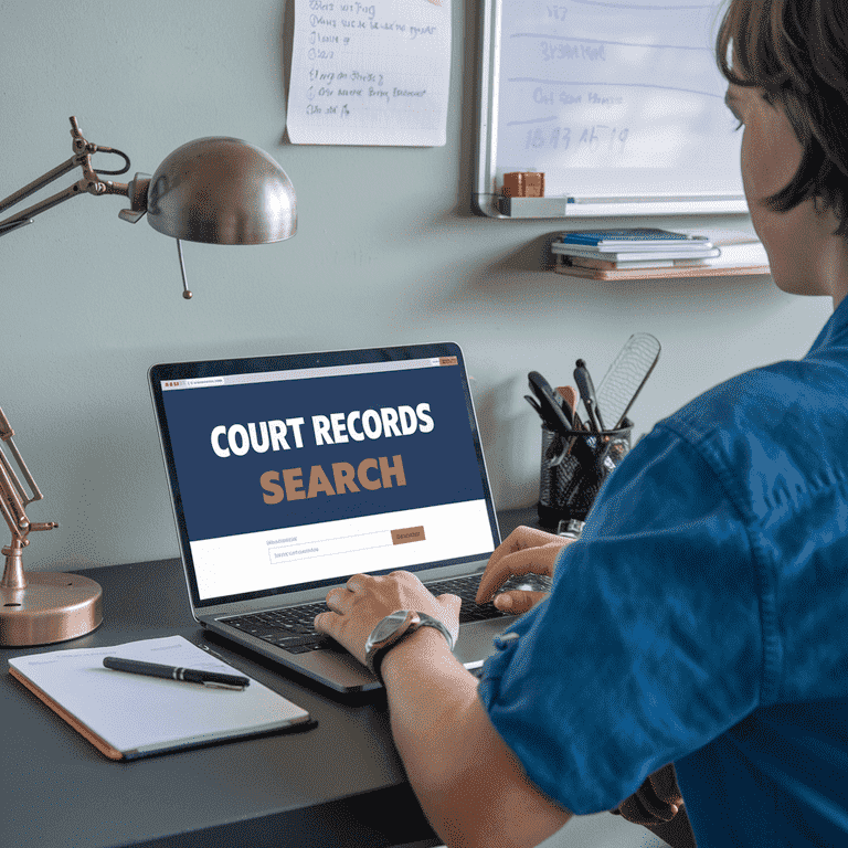 Person using a laptop to search court records for a bench warrant in Las Vegas.