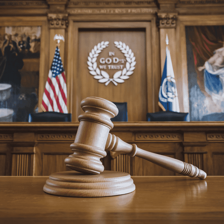 udge's gavel resting on a courtroom bench in Las Vegas.