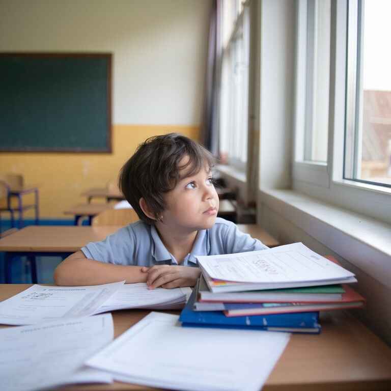 A child reflecting on their studies, showing the emotional impact of divorce on schooling.
