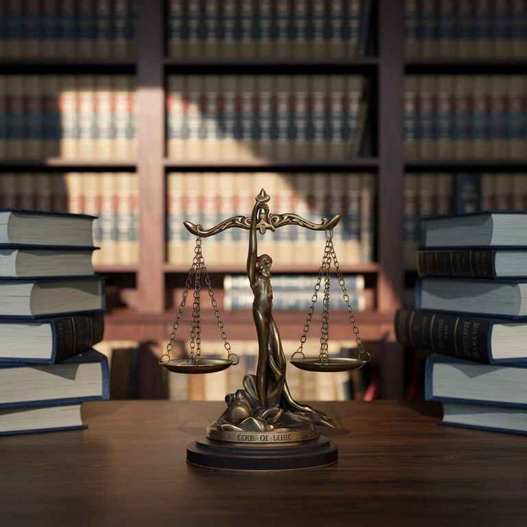 Scales of justice in front of legal books, representing the classification of theft crimes.