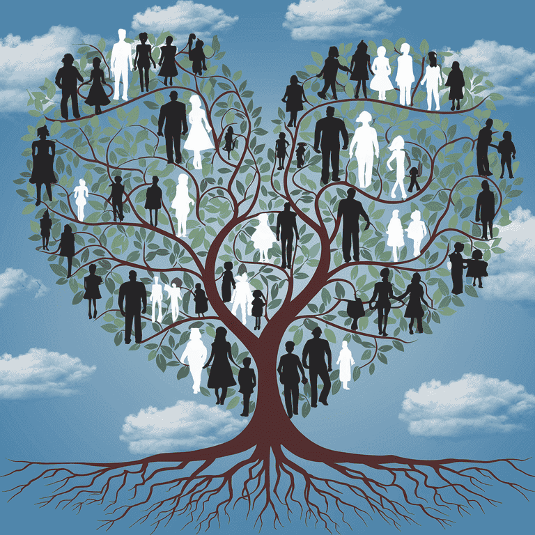 A heart-shaped family tree with silhouettes representing various adoption types in Nevada.