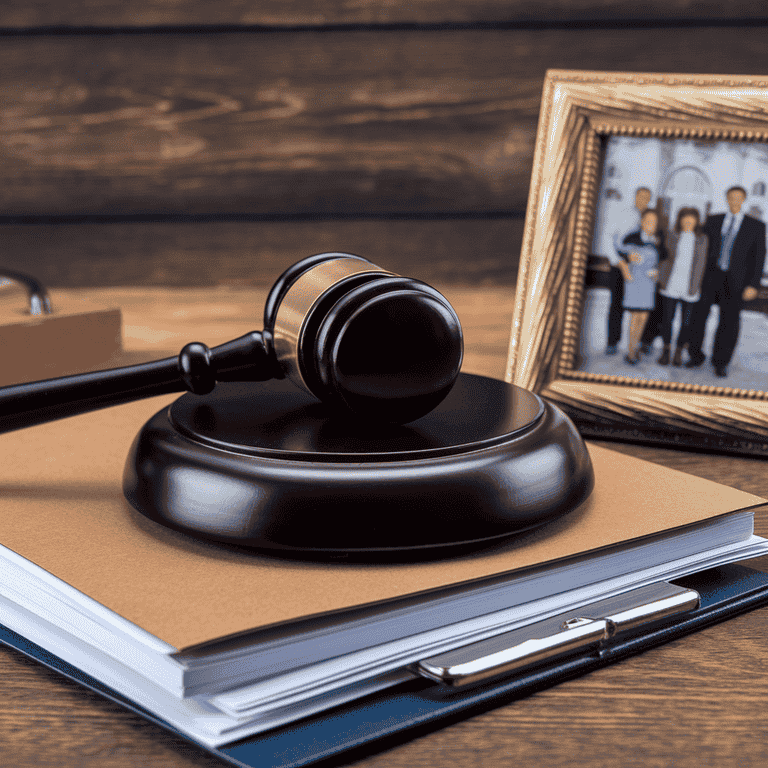 A gavel and family photo on a legal desk symbolizing child custody issues in Las Vegas.