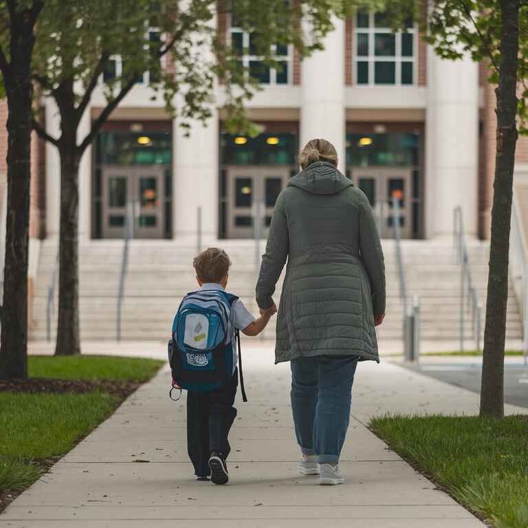 A parent supporting their child as they adjust to changes in their education.