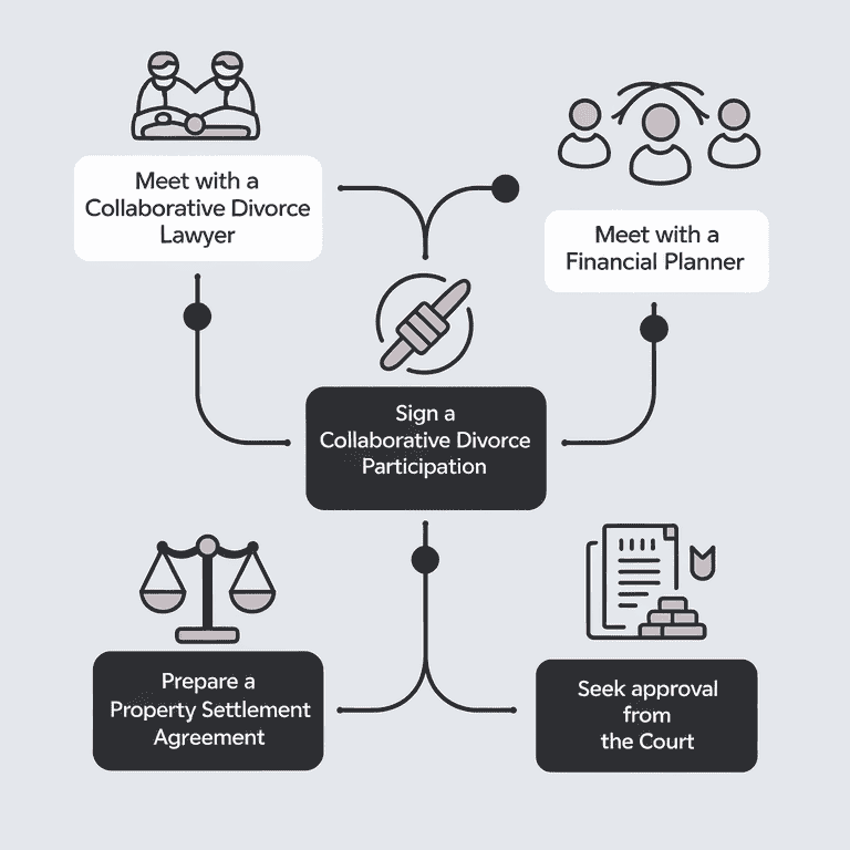 Flowchart depicting the steps of the collaborative divorce process.