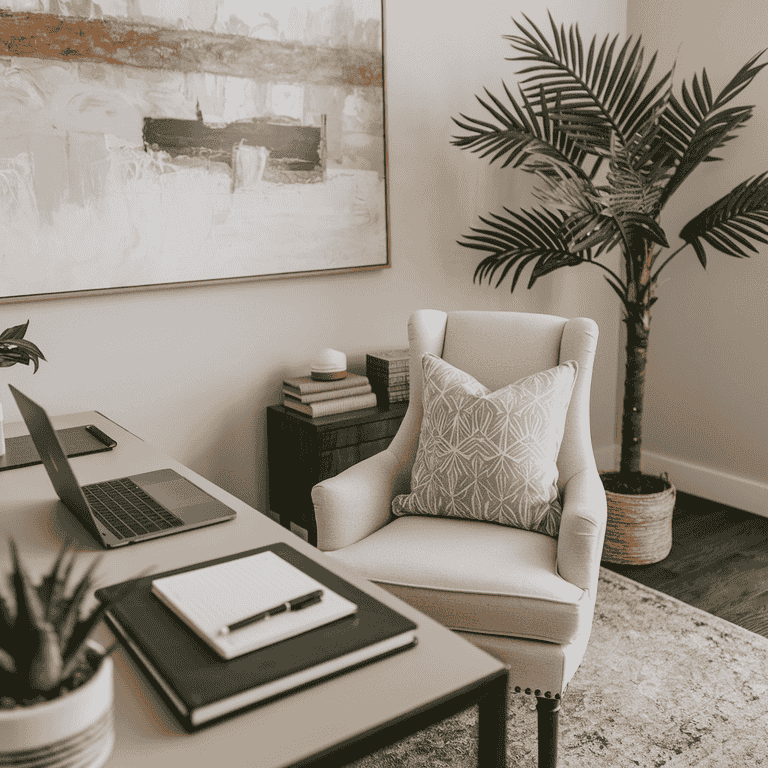 A cozy office space prepared for a client consultation.