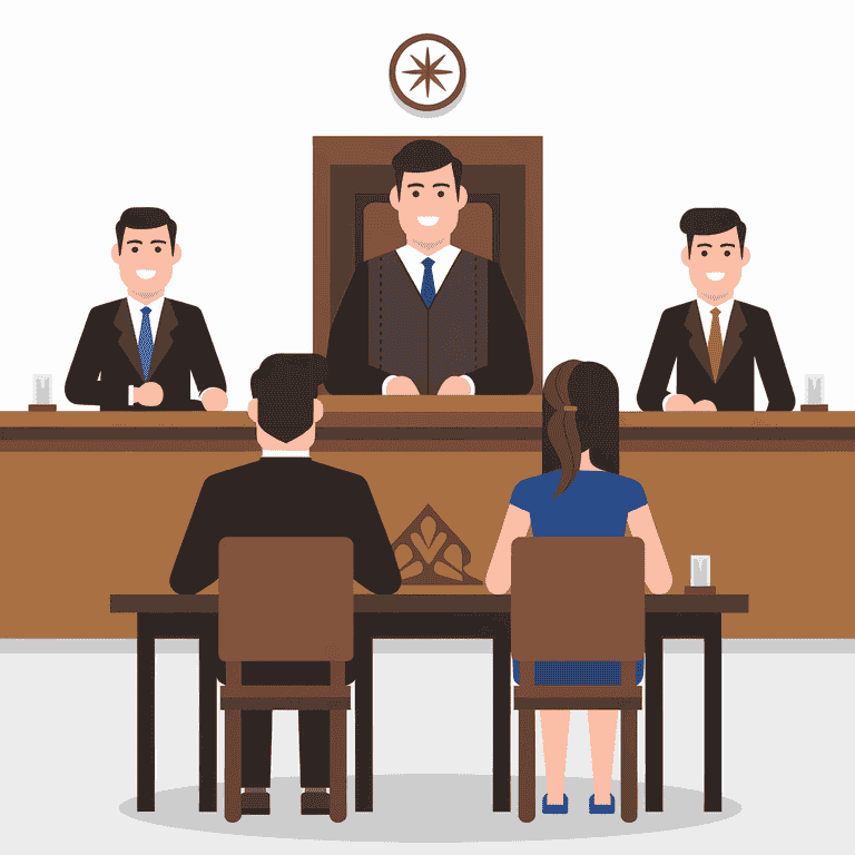 A divorce hearing in a Las Vegas courtroom with lawyers and a judge.