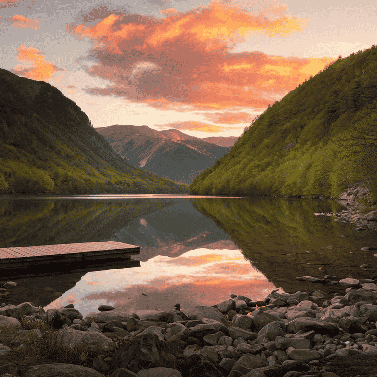 A tranquil lake at sunset, representing peace in emotional situations.