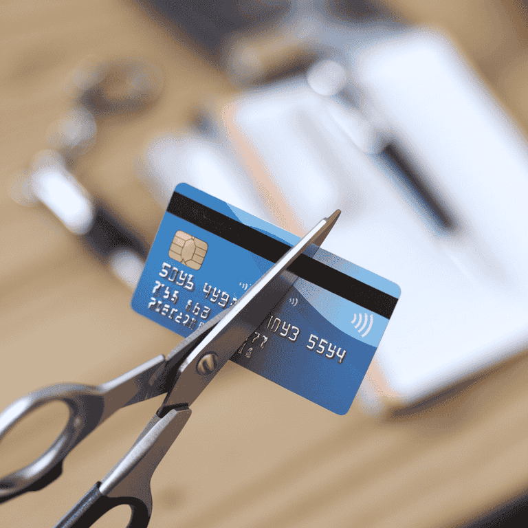 Scissors cutting a credit card in half