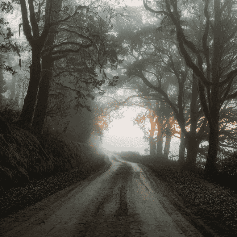 Road leading to a bright sunrise on the horizon