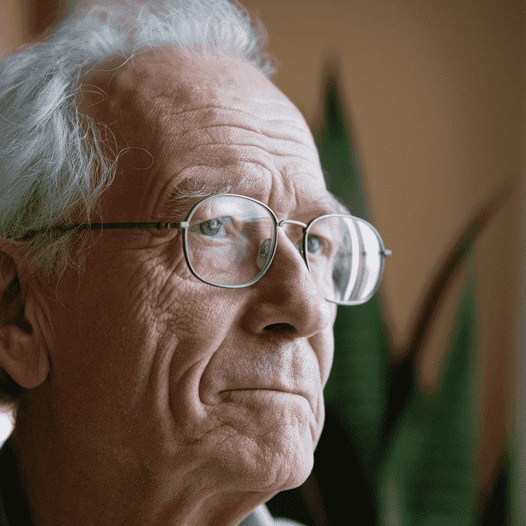 Elderly person with a contemplative look, representing sound mind and decision-making capacity