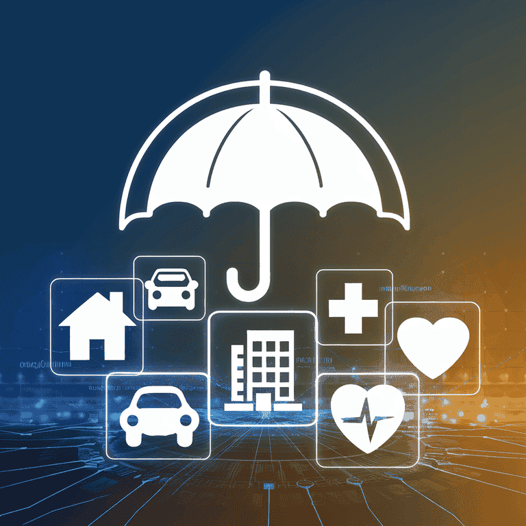 Umbrella protecting insurance policy icons, representing insurance considerations in divorce