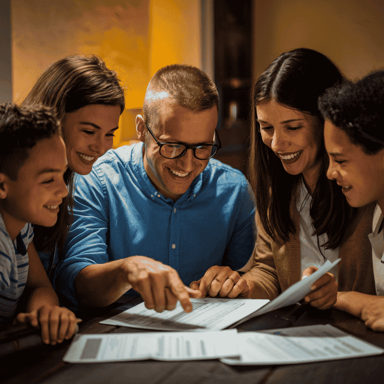 Family discussing estate plan documents together