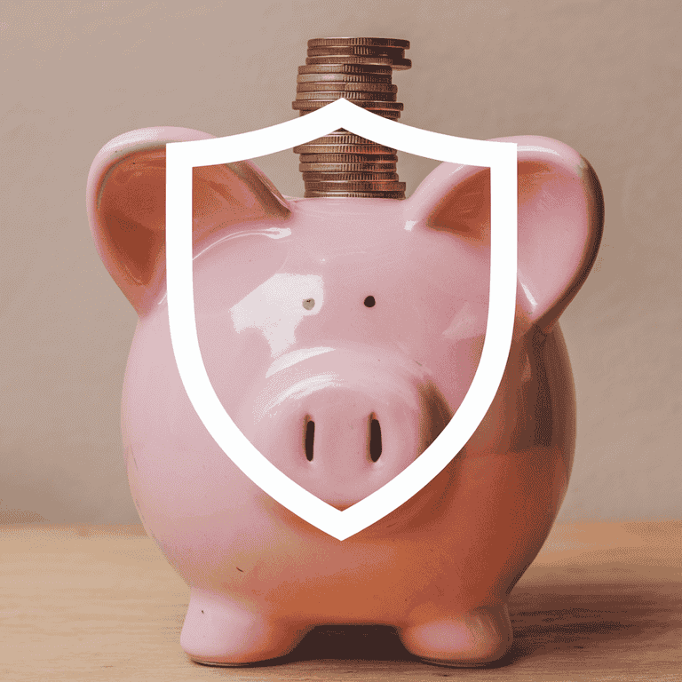 Shield protecting a piggy bank, symbolizing financial protection