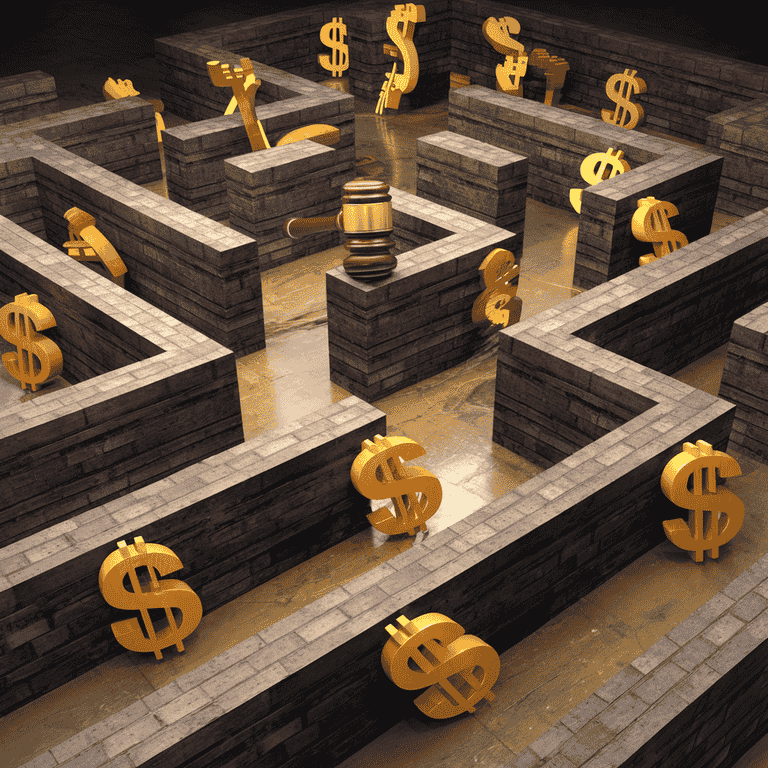 Complex maze with dollar signs leading to a gavel