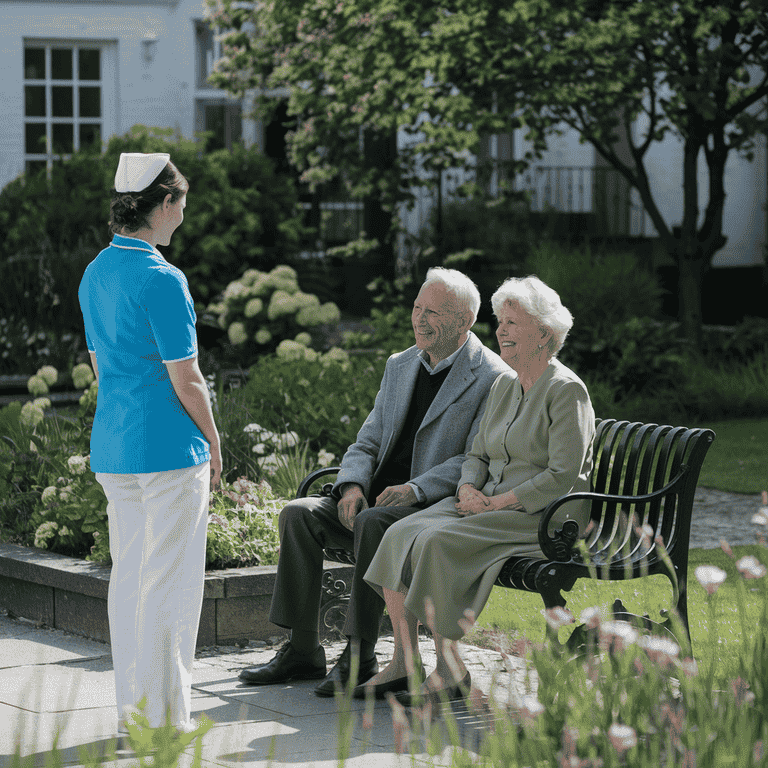 Elderly couple enjoying retirement with professional care support