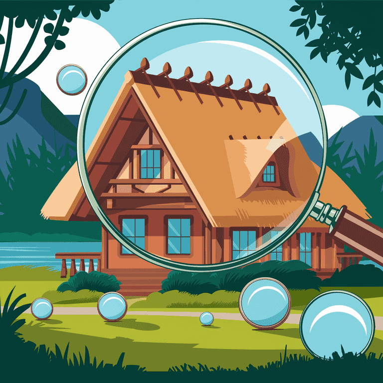 Illustration of a house under a magnifying glass, representing search and seizure laws.