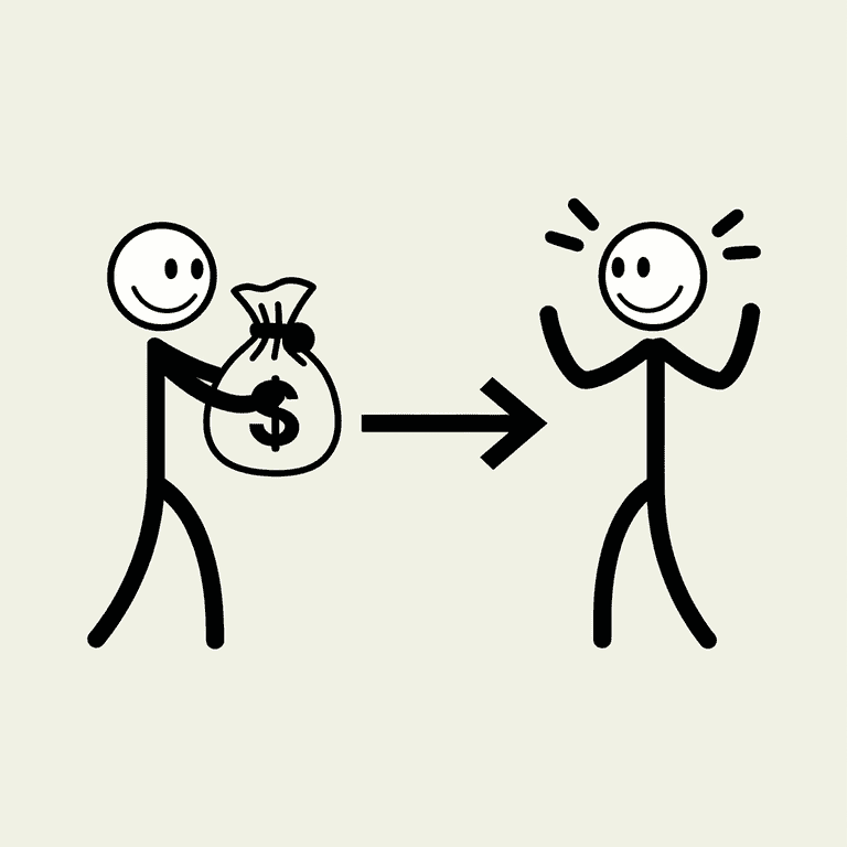 Flowchart illustrating asset transfer between stylized figures representing beneficiary designation