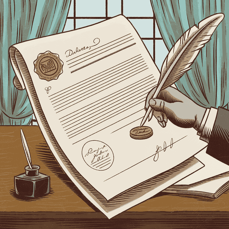  Illustration of a legal document with a quill pen symbolizing wills and trusts