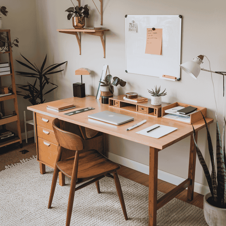 A serene home office with a tidy desk, representing the thoughtful planning involved in creating a living will.