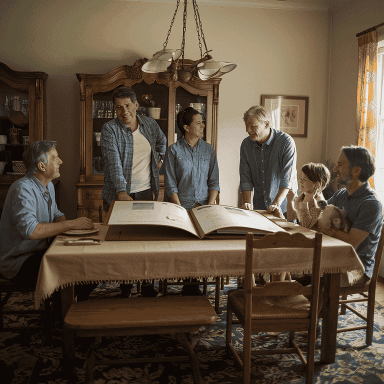 Family members seated at a table with estate planning documents