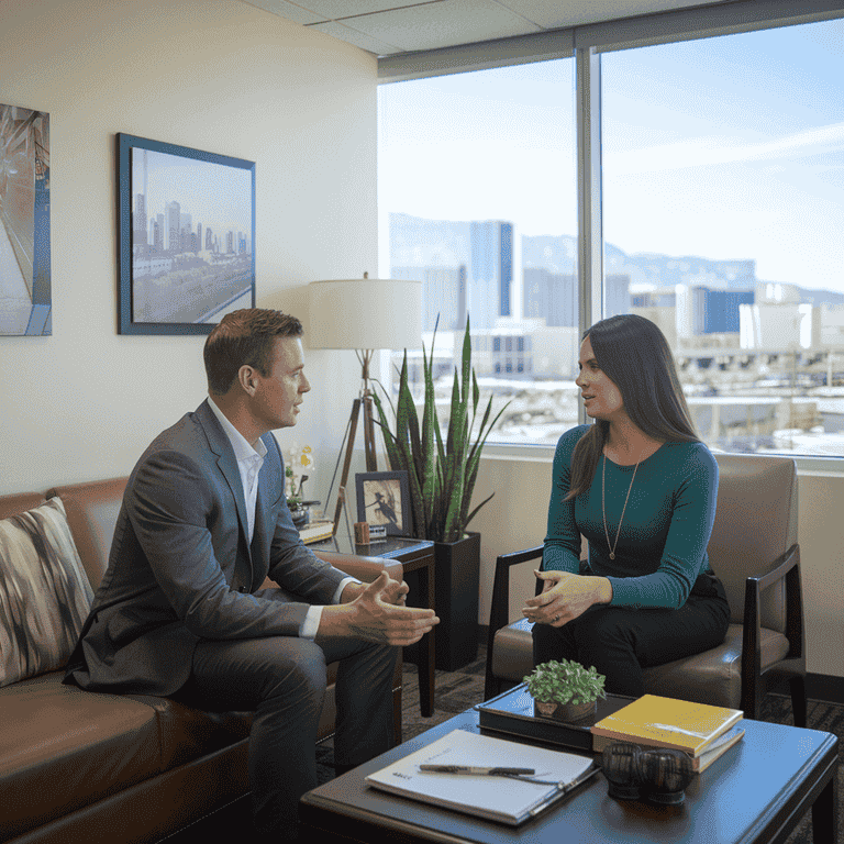 Law office with Las Vegas skyline view, emphasizing local legal representation