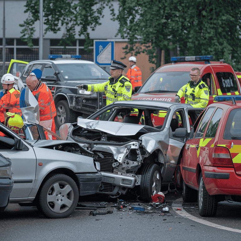 Emergency responders at the scene of a car accident, representing the link between negligence and death.
