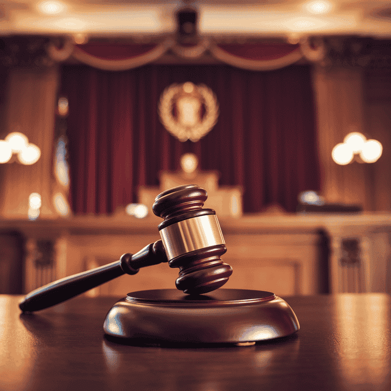 Close-up of a gavel in a courtroom representing legal exceptions.