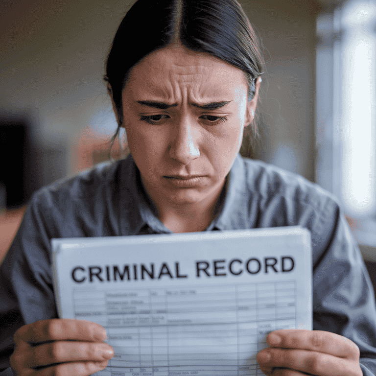 A person viewing a criminal record document, reflecting the long-term impact of lewd and lascivious conduct charges.