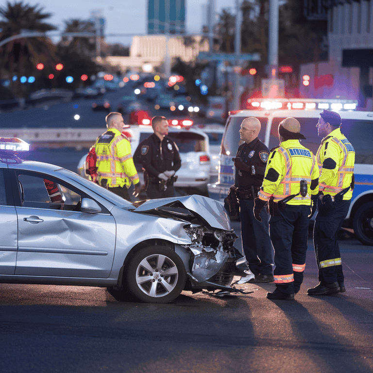 Emergency responders at a car accident scene in Las Vegas.