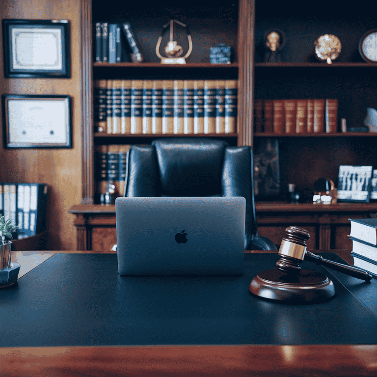 A well-lit attorney’s office with legal resources on display, reflecting a professional environment.