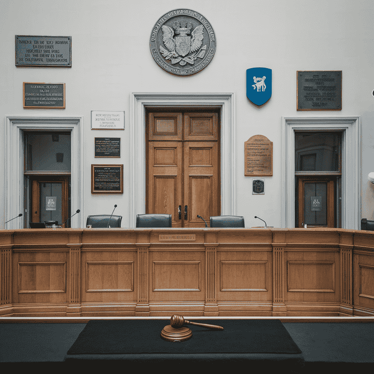 Judge's gavel resting on a courtroom bench, representing legal penalties.