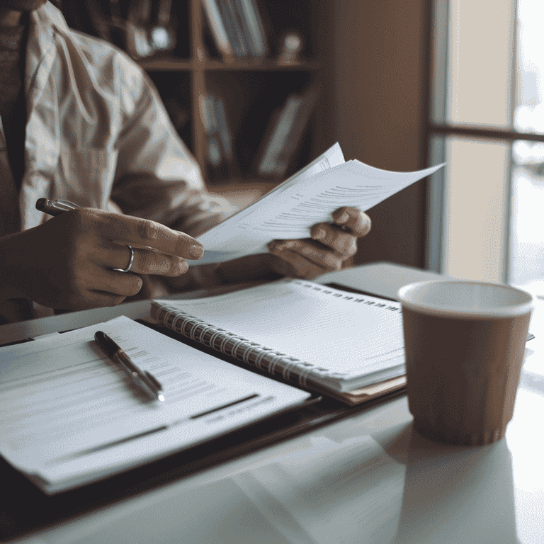 A person preparing legal documents for an initial consultation with a car accident attorney.