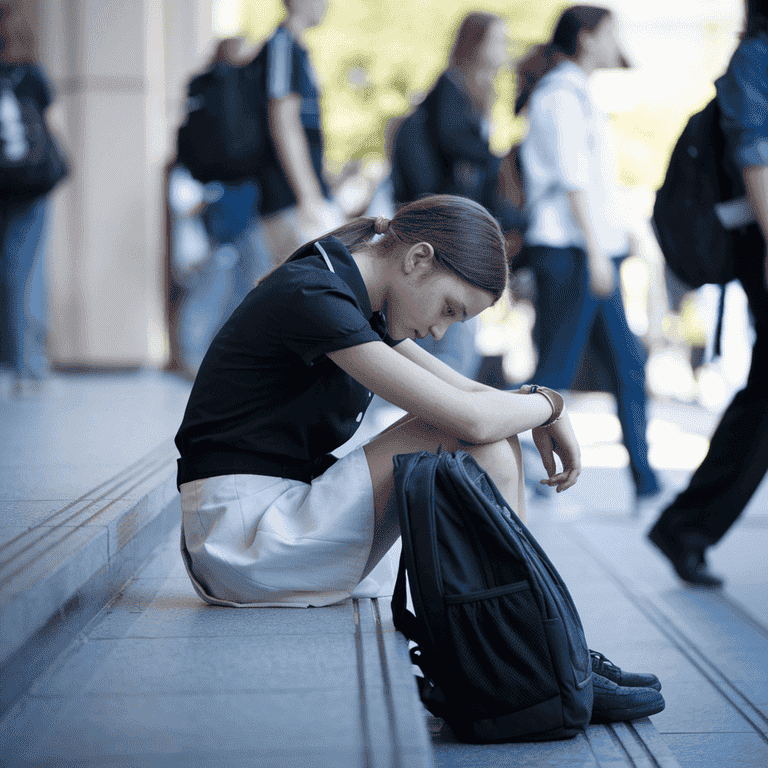 Isolated teenager on school steps