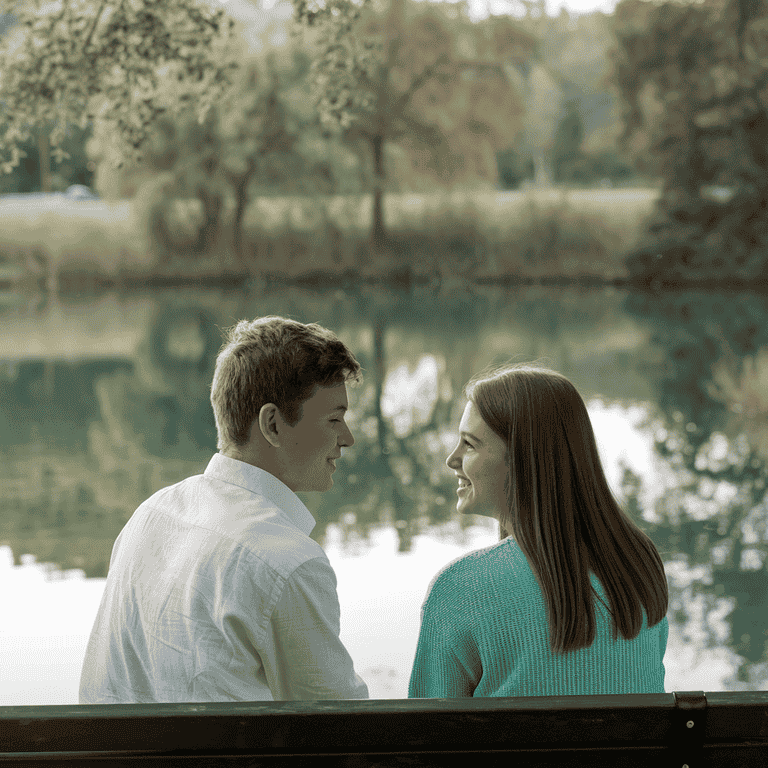 Two young adults having a conversation outdoors, representing the concept of mutual consent.