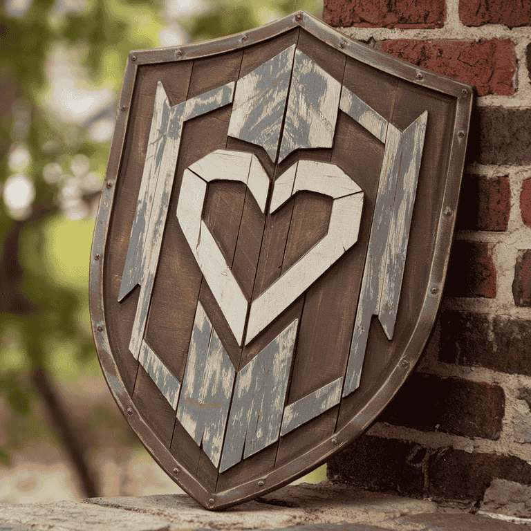 Protective shield with a heart symbol representing victim rights and protection