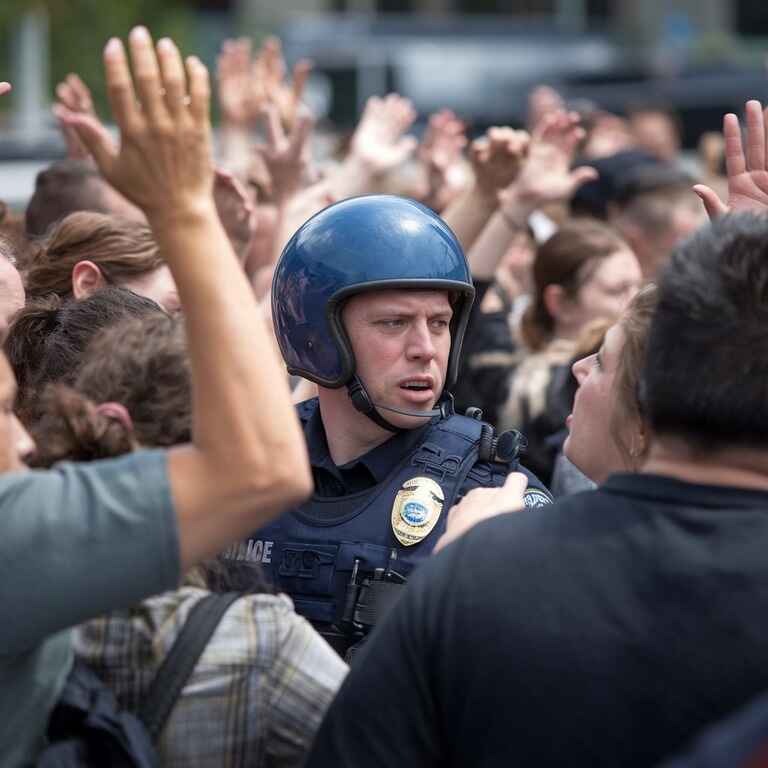 Police officer dealing with a public disturbance, illustrating scenarios that lead to obstruction charges.