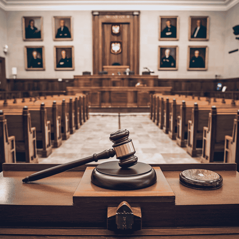  A defense attorney discussing case strategies with a client in a professional office setting.