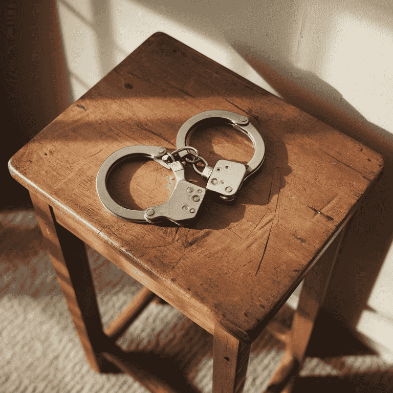 Handcuffs on a table representing the legal penalties associated with grand larceny.