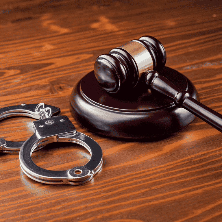 Judge's gavel and handcuffs symbolizing legal consequences