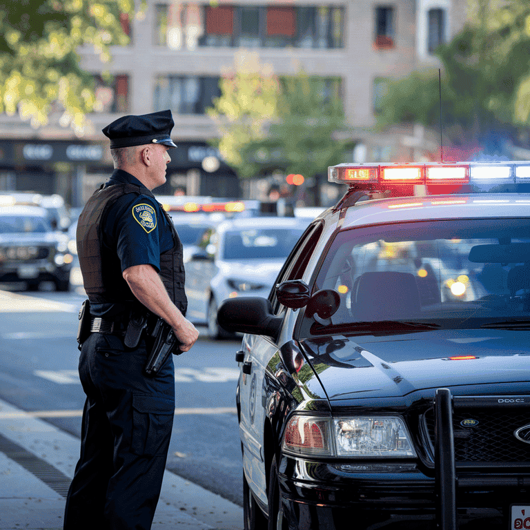 Police officer monitoring potential street racing activity