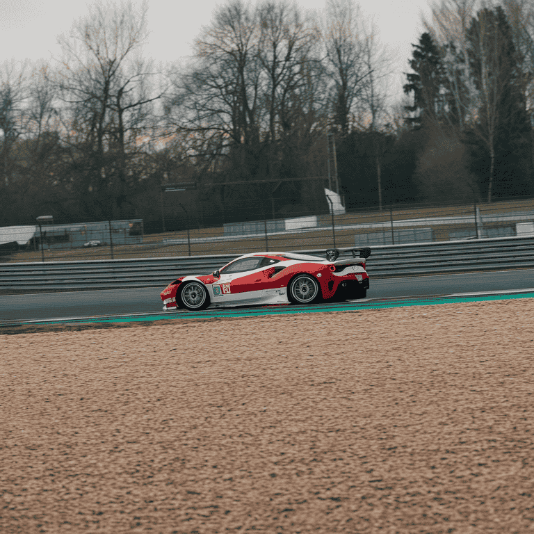 Race car on track with motion blur, symbolizing speed and competition