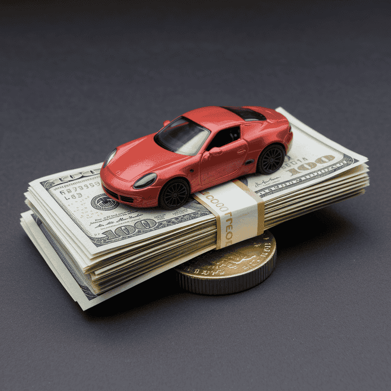 Stack of dollar bills with a toy car on top, representing increased insurance premiums