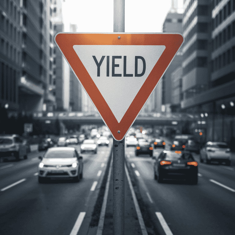 Close-up of a yield traffic sign emphasizing road safety.