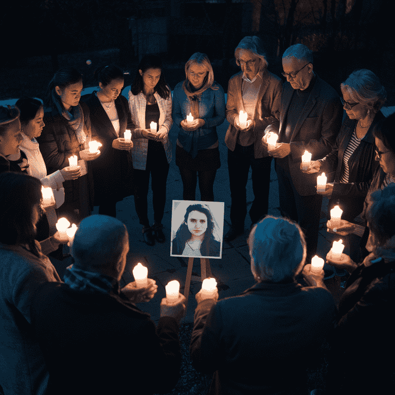 A candlelight vigil where people gather to remember a murder victim.