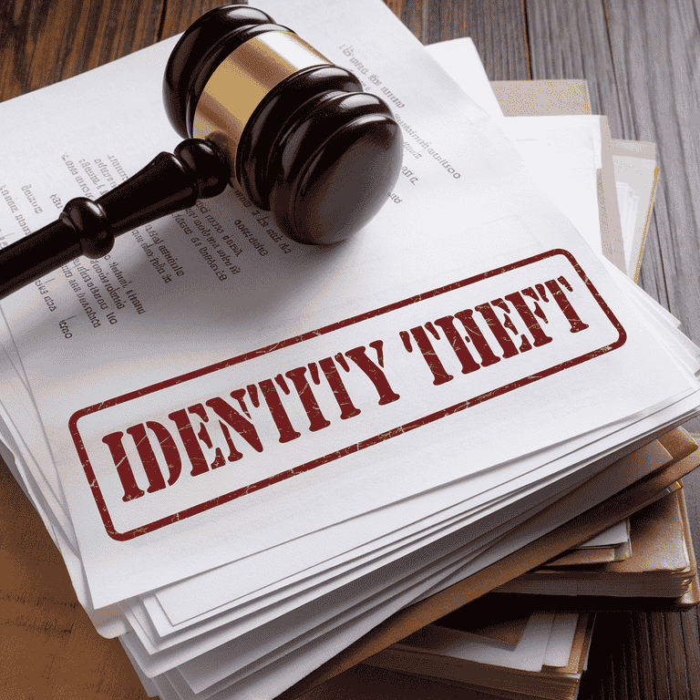  Gavel on legal documents related to identity theft laws