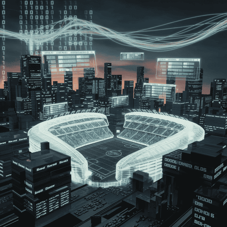  Futuristic cityscape with holographic sports betting elements