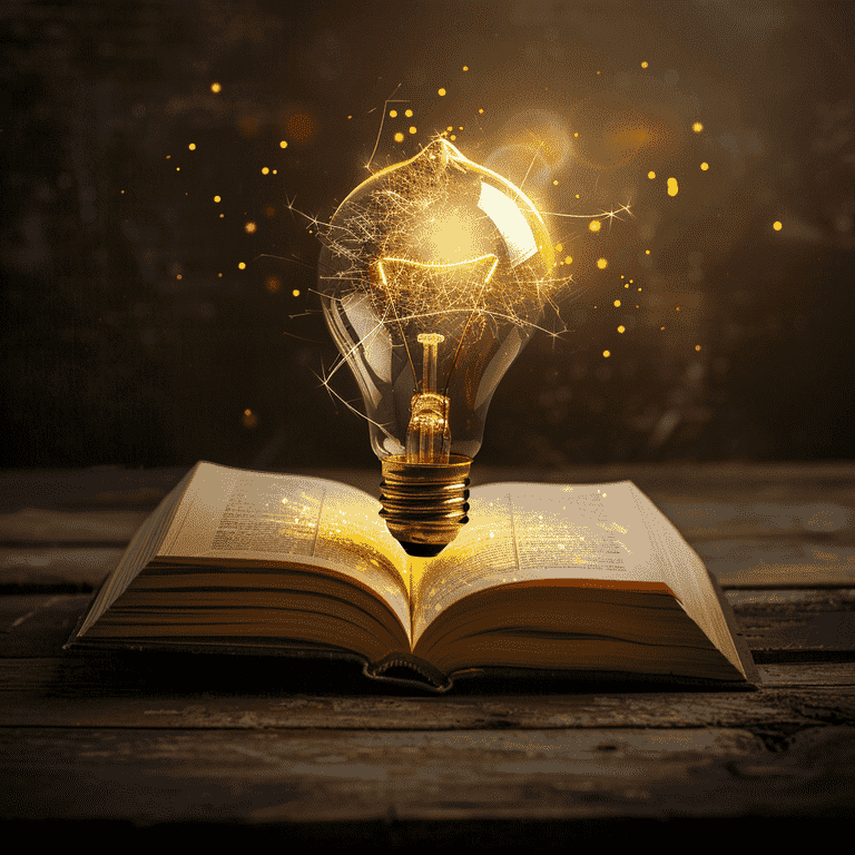 Glowing lightbulb over an open book, representing effective insights.