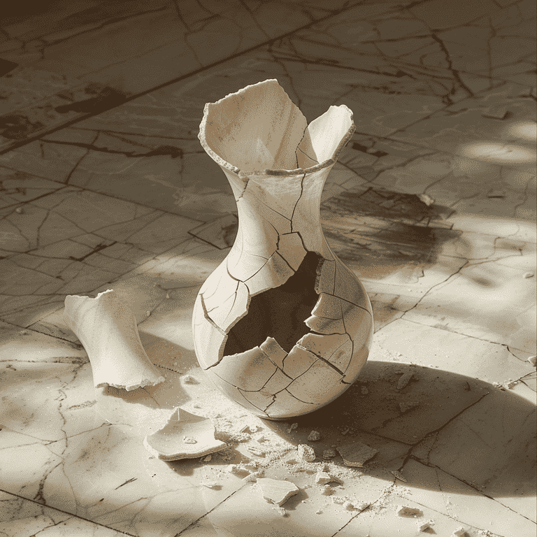 Broken vase on the floor representing the concept of damages.